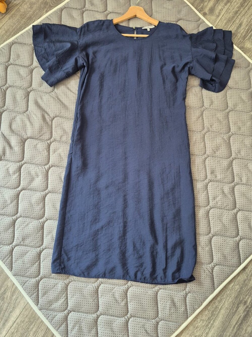 Thurley Navy Ruffle Sleeve Shift Dress, Size S